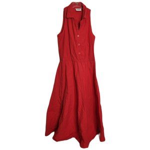 Vintage Sleeveless Dress Red Button Up JB Too 80s Retro Cotton VTG Size 12